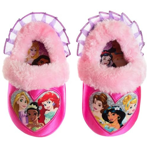 Disney Princess Slippers Rapunzel Tianna Ariel Belle Jasmine Cinderella - Plush Lightweight Warm Comfort Soft Aline Girls toddler House Slipper - Pink Purple (size 9-10 Toddler) | Amazon (US)
