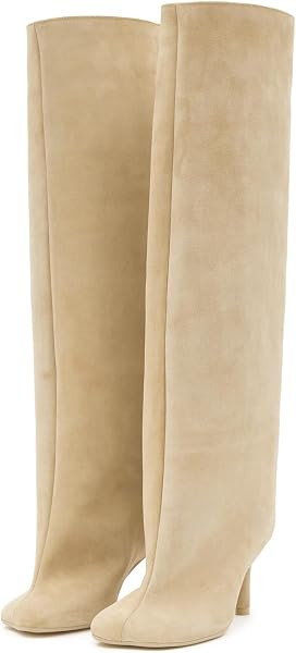 Women's Knee High Boots Nude Suede Wide Calf Stiletto Long Boots Pull On High Heel Riding Boots Fahion Dress Fall Tall Boots | Amazon (US)