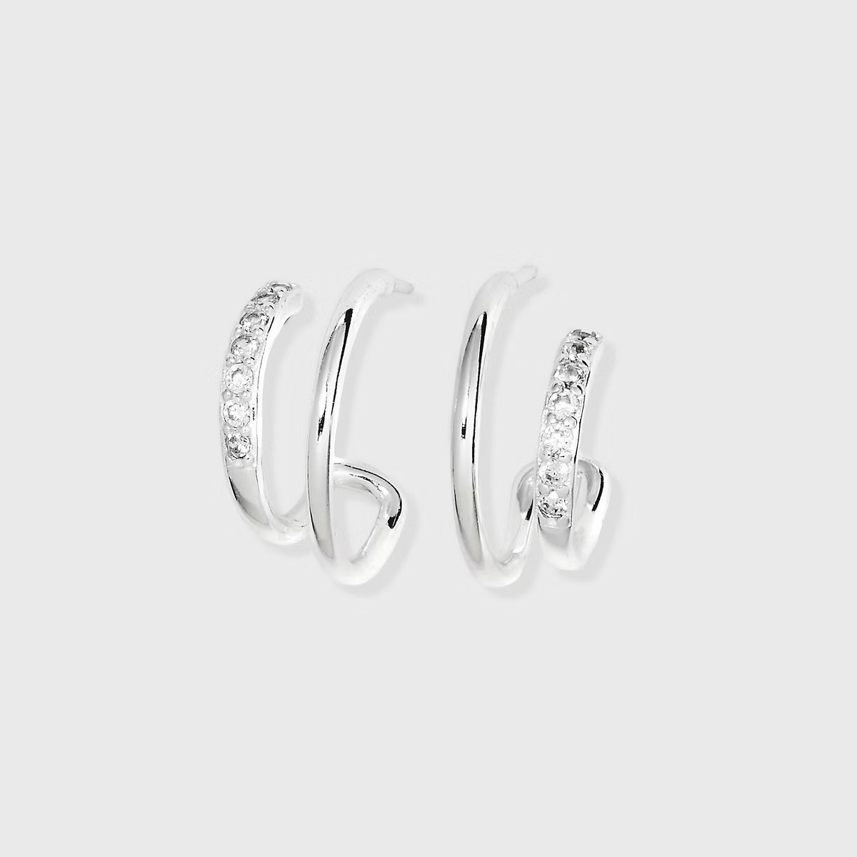 Sterling Silver Cubic Zirconia Faux Duo Stud Hoop Earrings - A New Day™ Silver: Nickel-Free, Po... | Target