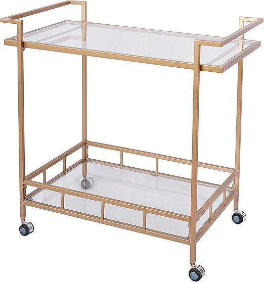 Bar Cart with 2 Glass Shelves, Durable Wine Cart with Casters, Suitable for Kitchen, Club, Living... | Amazon (US)