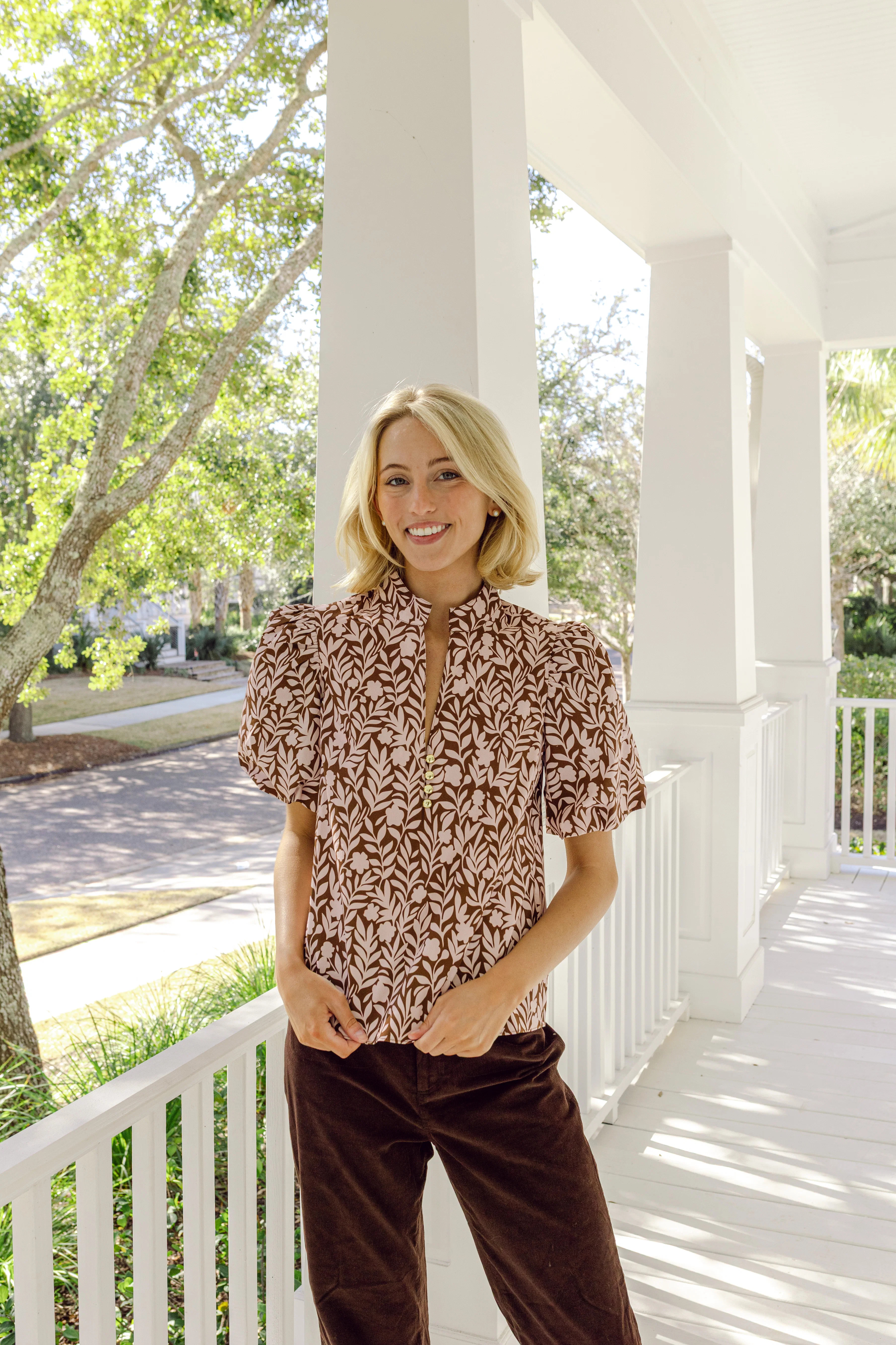 Floral Vine Print Puff Sleeve Tunic Top | Sail to Sable