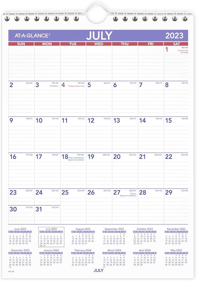 AT-A-GLANCE 2023-2024 Academic Wall Calendar, Monthly, 11" x 8", Small, Ruled Daily Blocks (AY128... | Amazon (US)