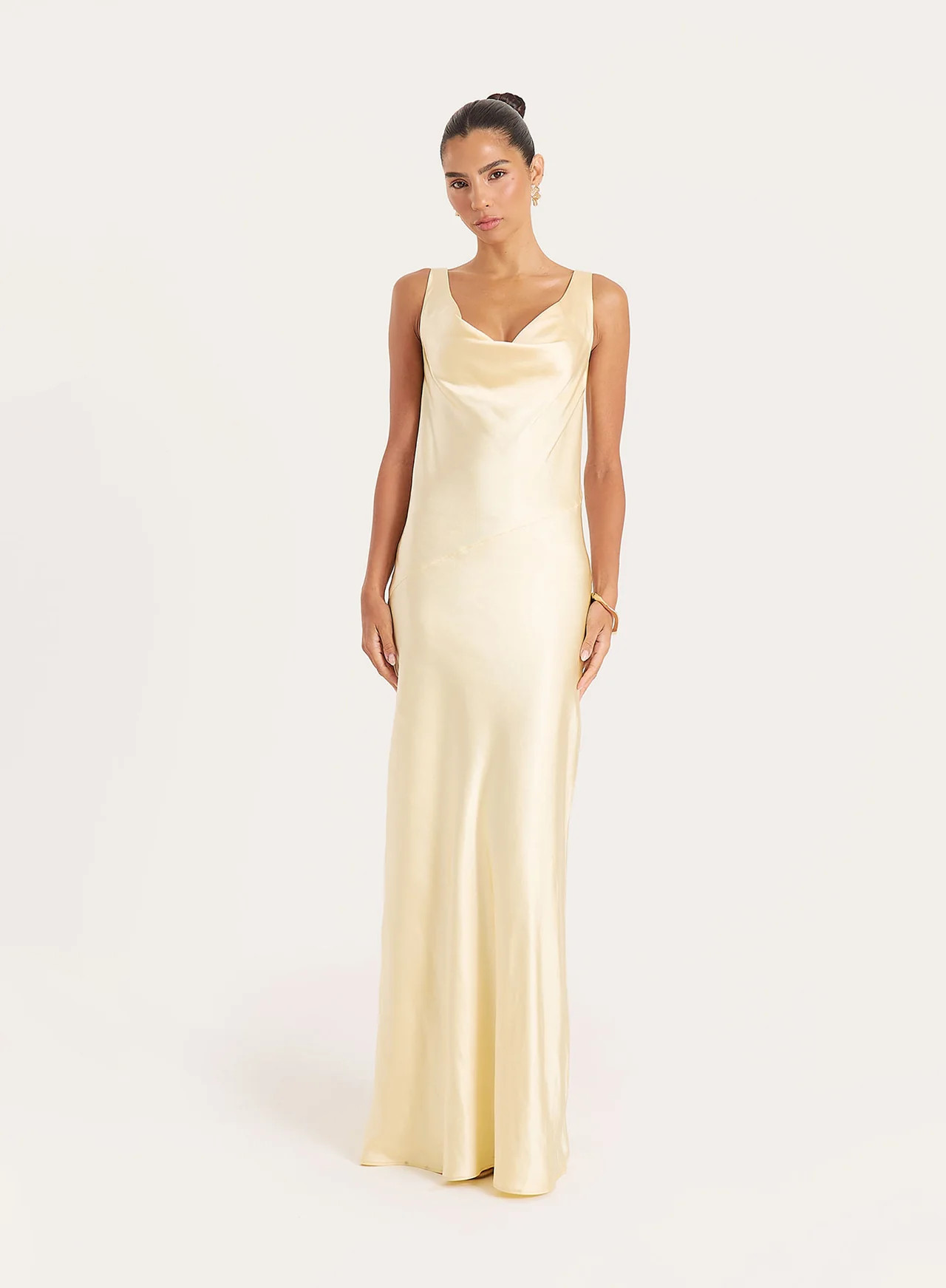 Women's Yellow Satin Backless Lace Trim Maxi Dress | Penelope | 4th & Reckless | 4th & Reckless