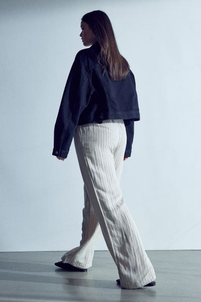 Linen-blend Pull-on Pants - Light beige/pinstriped - Ladies | H&M US | H&M (US + CA)
