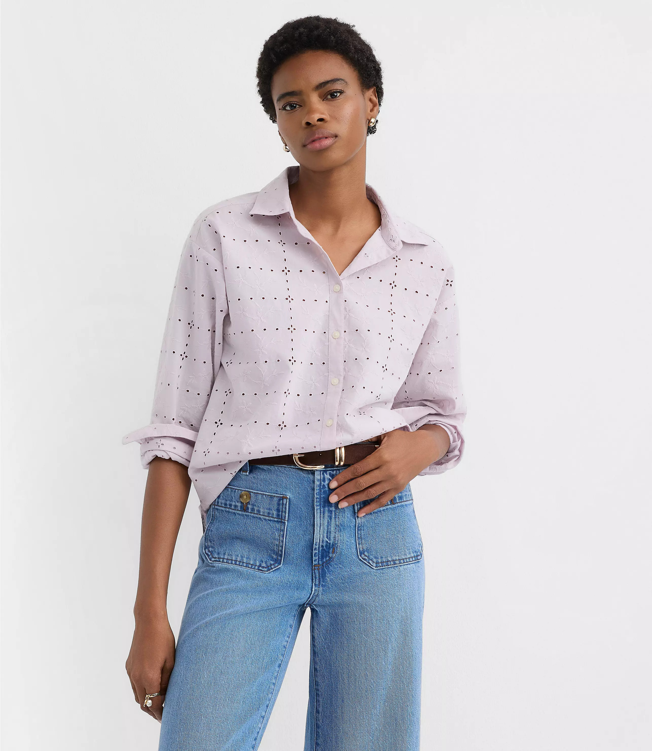 Eyelet Everyday Oversized Shirt | LOFT