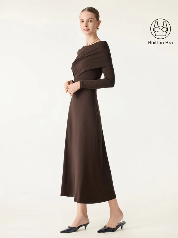 Chic Boatneck Ruched Midi Brami Dress | OGLmove