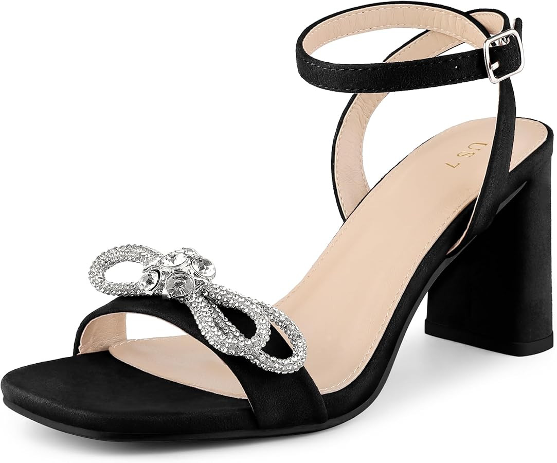 Perphy Rhinestone Bow Slingback Chunky Heels Sandal for Women | Amazon (US)