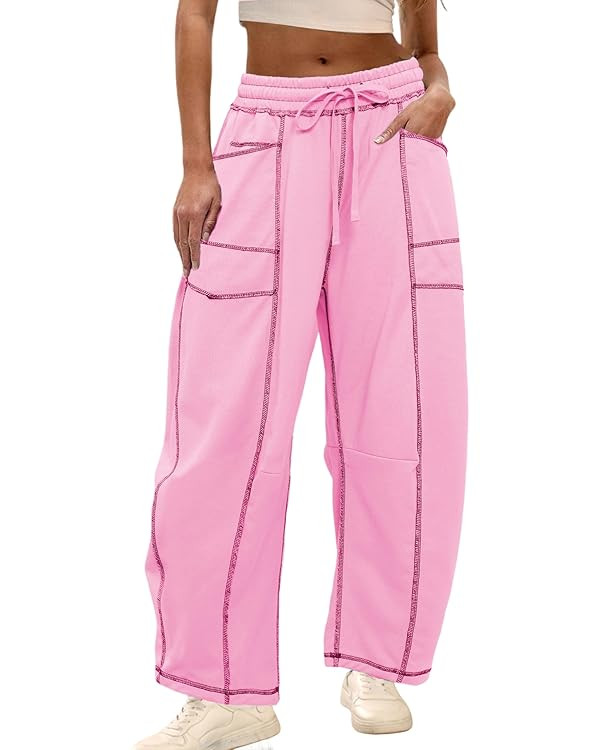 Athlisan Womens Baggy Barrel Pants Wide Leg Lounge Drawstring Sweatpants with Pockets | Amazon (US)