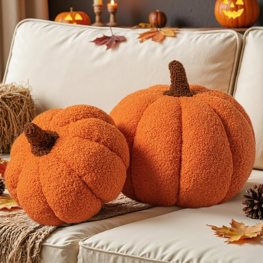 Lanpn Fall Pumpkin Pillows Set of 2, Halloween Decoration Plush Throw Pillows Soft Fleece Sherpa ... | Amazon (CA)