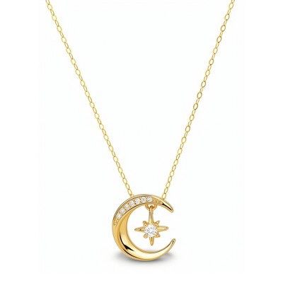 Sterling Silver Dangling Moon & Star CZ Pendant Necklace | Target