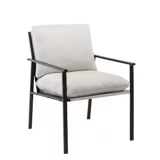 URTR Cream Metal Frame Linen Accent Chair with Thick Padded Backrest, Single Sofa for Living Room... | The Home Depot