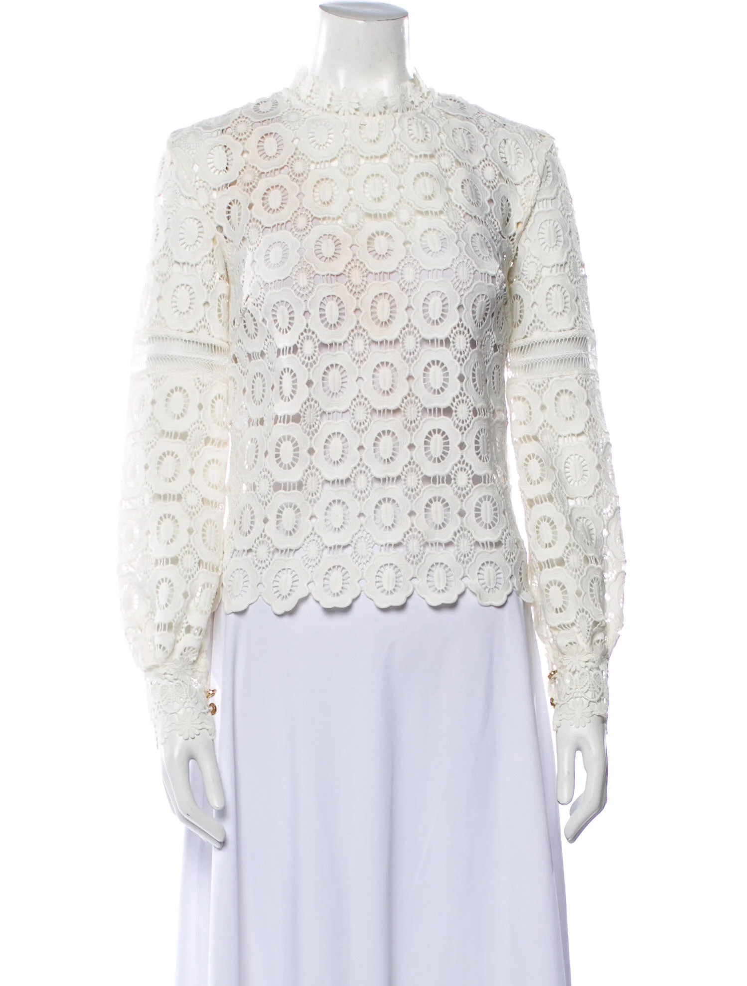 Lace Pattern Mock Neck Blouse | The RealReal