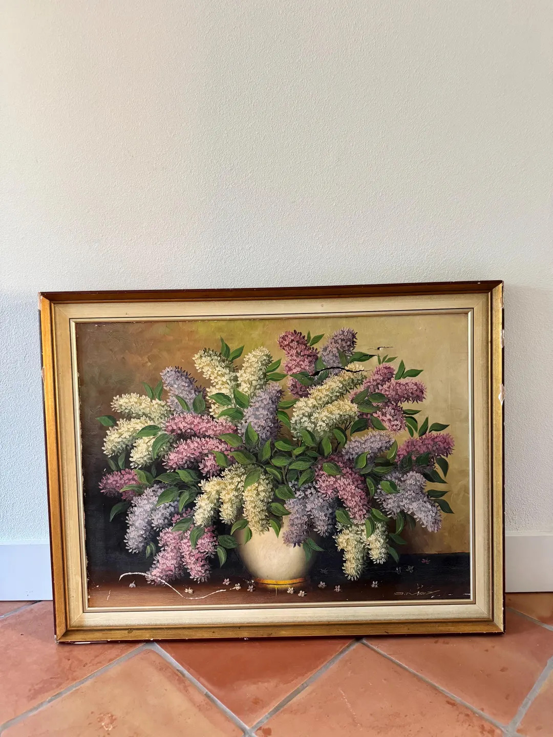 Damaged Vintage Antique Still Life Painting of Lilac Flowers in Vase signed by the artist. 35 3/4... | Etsy (US)