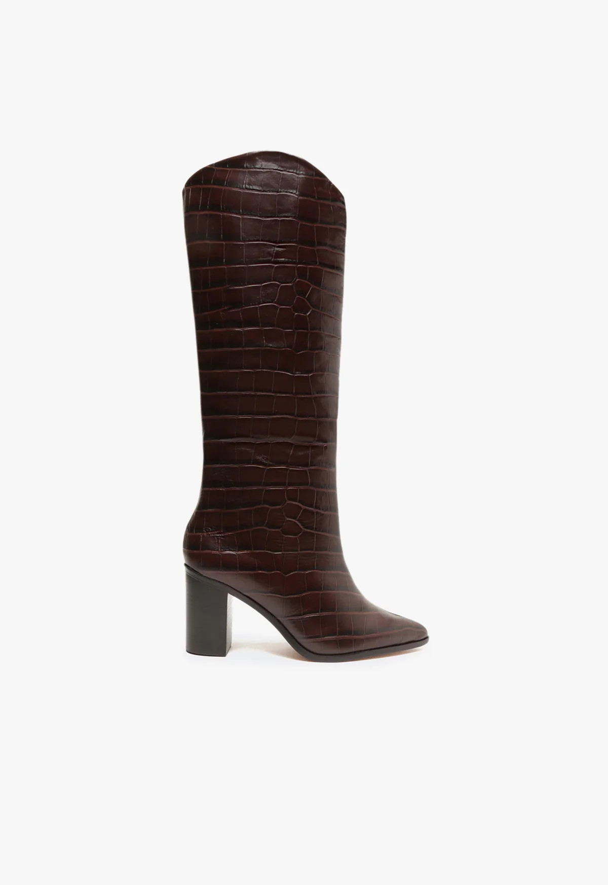 Maryana Pointed Toe Block Knee High Boot | Brown | Leather | Schutz (US)