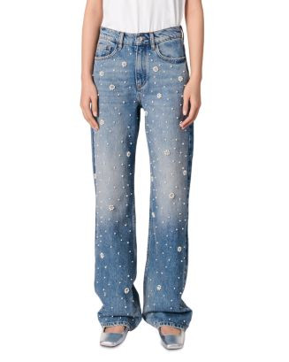Maje Embellished High Rise Wide Leg Jeans in Blue   | Bloomingdale's Women | Bloomingdale's (US)