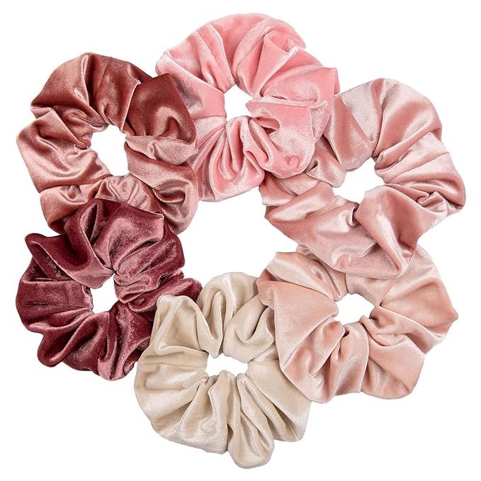 Whaline Blush Theme Hair Scrunchies Large Velvet Hair Bands Pink Soft Elastic Hair Ties Hair Acce... | Amazon (US)