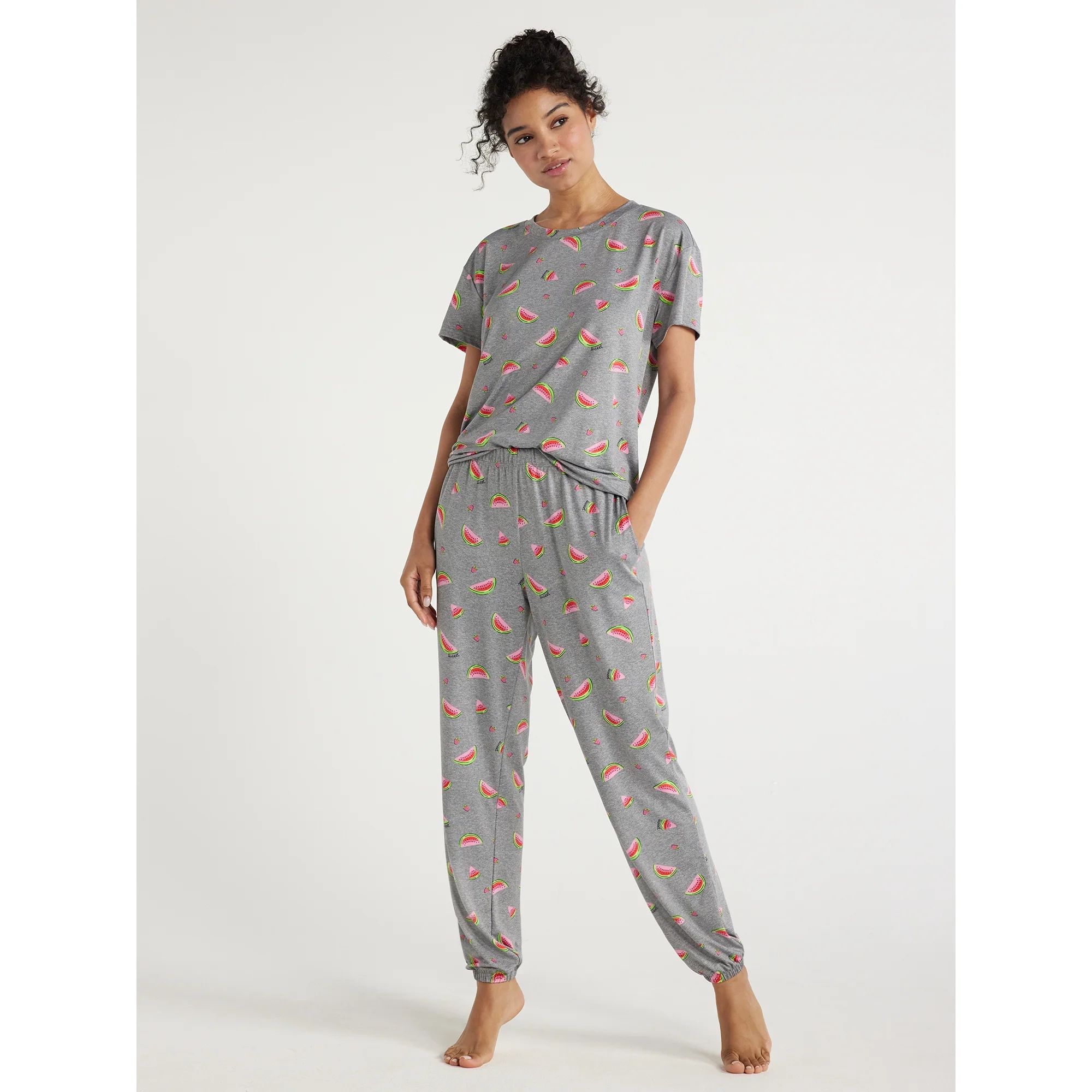 Joyspun Women's Short Sleeve T-Shirt and Jogger Pants Sleep Set, 2-Piece, Sizes S to 3X - Walmart... | Walmart (US)