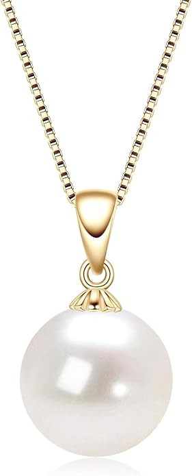 Simple Pearl Necklace for Women, 925 Sterling Silver Freshwater Cultured Single Pearl Pendant Nec... | Amazon (US)
