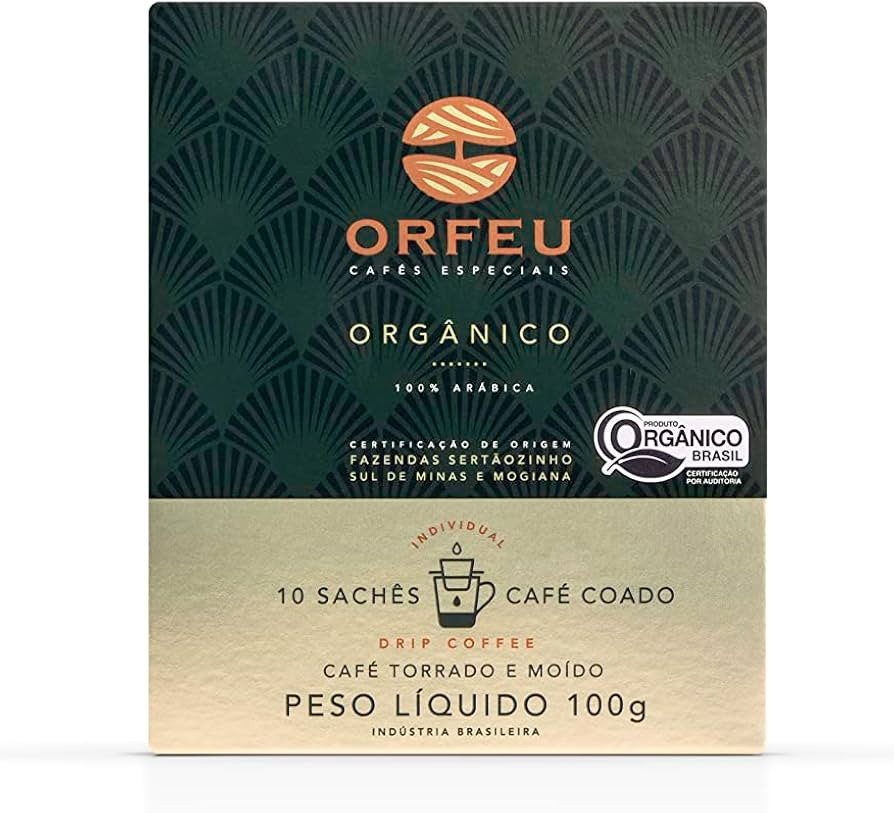 Orfeu Café Orgânico Drip Coffee, 100% Arabica, Torra Média, 10 sachet, 100g | Amazon (BR)