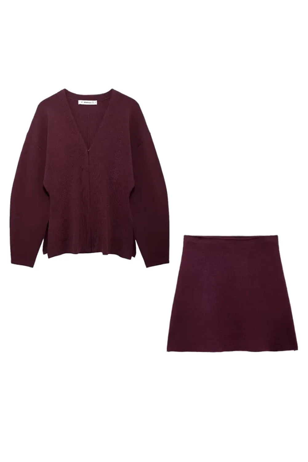 Womens Cozy Stylish  Knit Two-Piece Skirt Set Burgundy / S | Mia Belle Girls