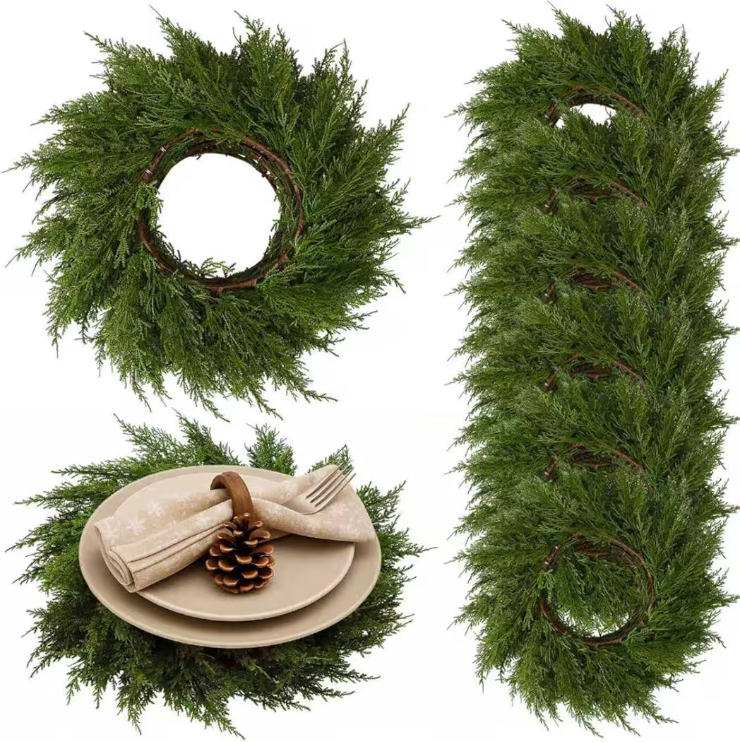 Christmas Placemats Set of 6 Round Greenery Place Mats Xmas Circular Artificial Wreath Dining Tab... | Amazon (US)