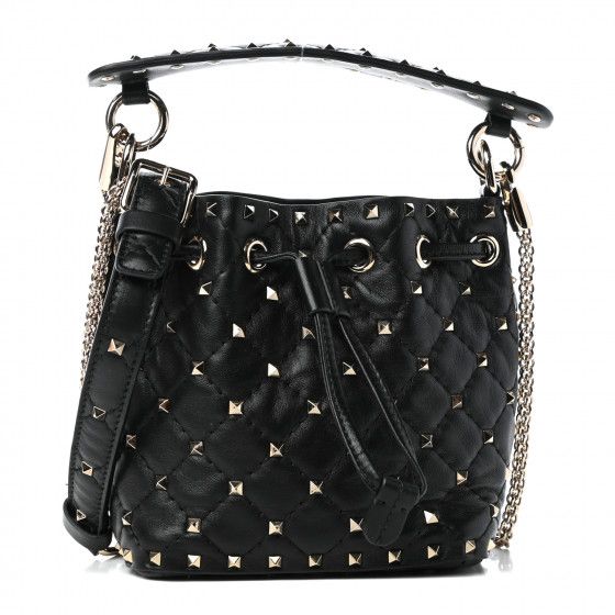VALENTINO

Lambskin Mini Rockstud Spike Bucket Bag Black | Fashionphile
