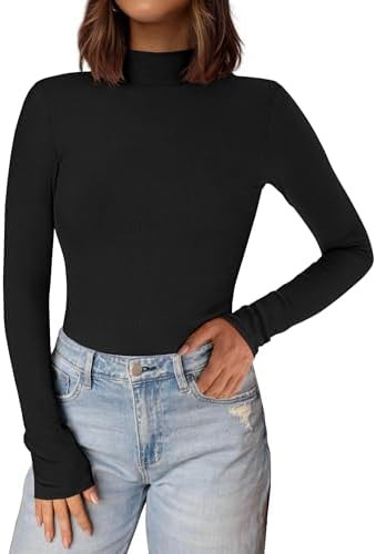 PRETTYGARDEN Women's Turtleneck Long Sleeve Shirts 2025 Fall Basic Tees Ribbed Fitted Tops Therma... | Amazon (US)