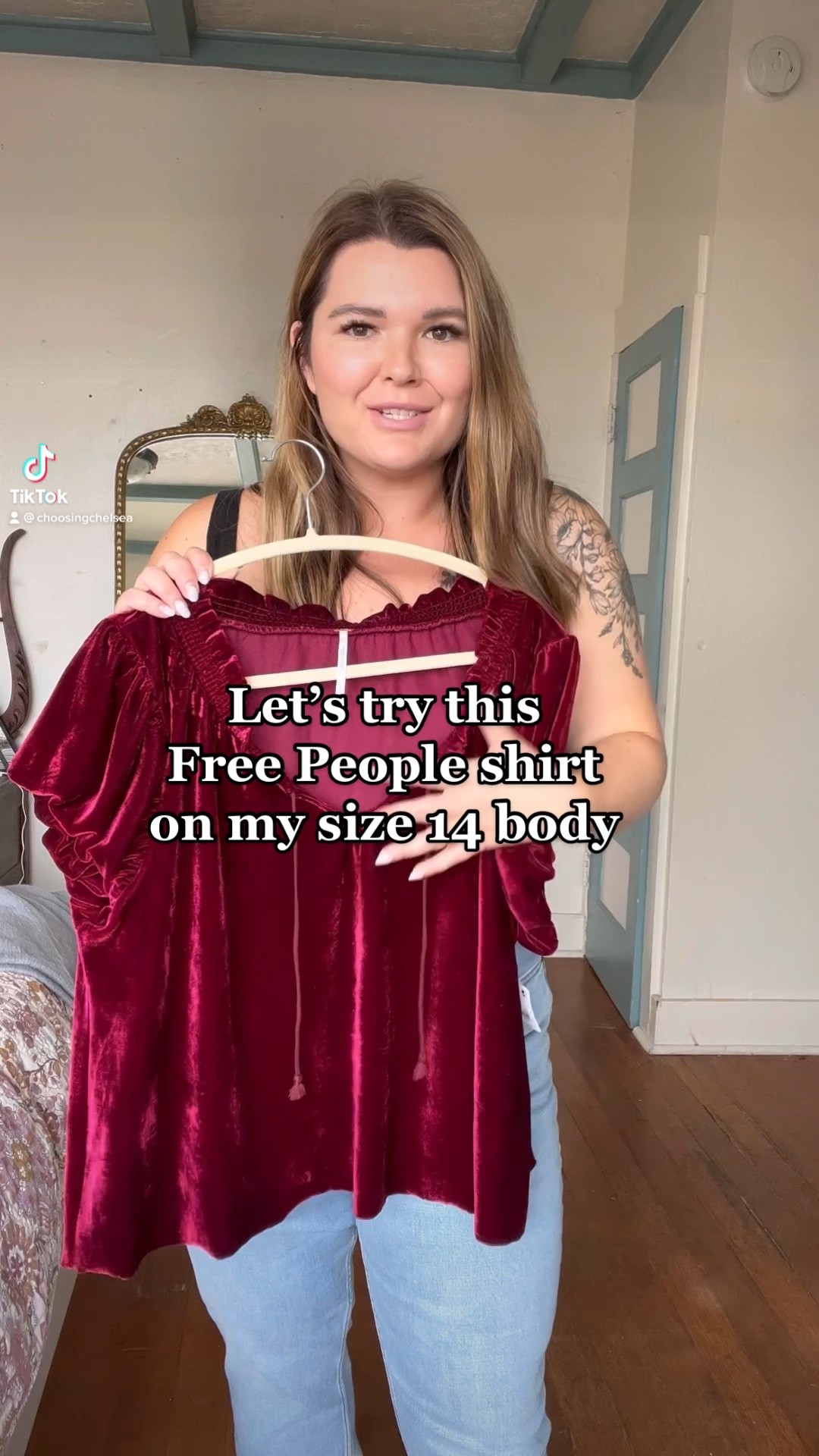 Absolutely loving this new puff sleeve velvet top from free people to style in fall and winter outfits. I’m wearing a size large and it’s $68! Holiday looks - holiday style - midsize fashion - velvet tops - red velvet top 

#LTKSeasonal #LTKcurves #LTKHoliday