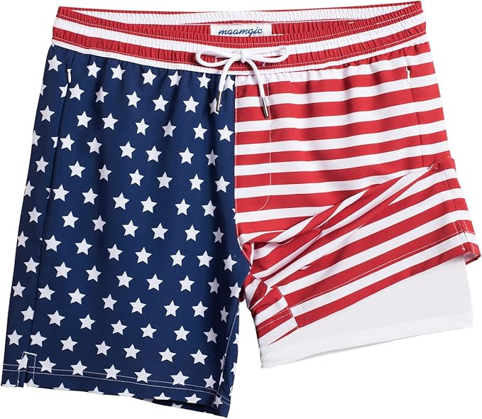 maamgic 2 in 1 Mens Swim Trunks 7 Inch Swim Shorts Swim Suits Board Shorts | Amazon (US)