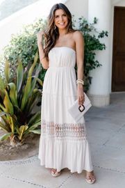 Envision A Getaway Lace Maxi Beige Dress | The Pink Lily Boutique