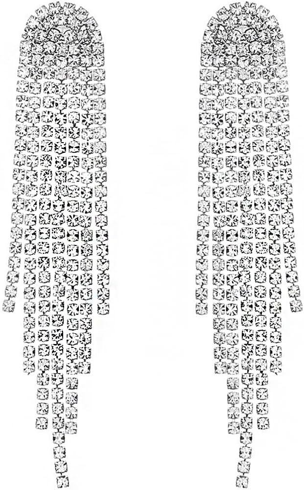 SELOVO Rhinestone Crystal Tassel Long Sparkle Dangle Earrings 2.8"/3.3" Wedding Party Dangling Ea... | Amazon (US)