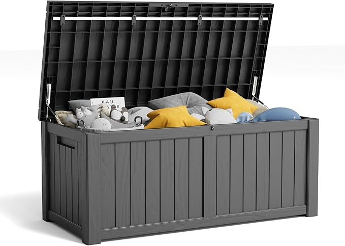 120 Gallon Resin Deck Box, Lockable Patio Outdoor Storage Box for Furniture, Garden Tools and Too... | Amazon (US)