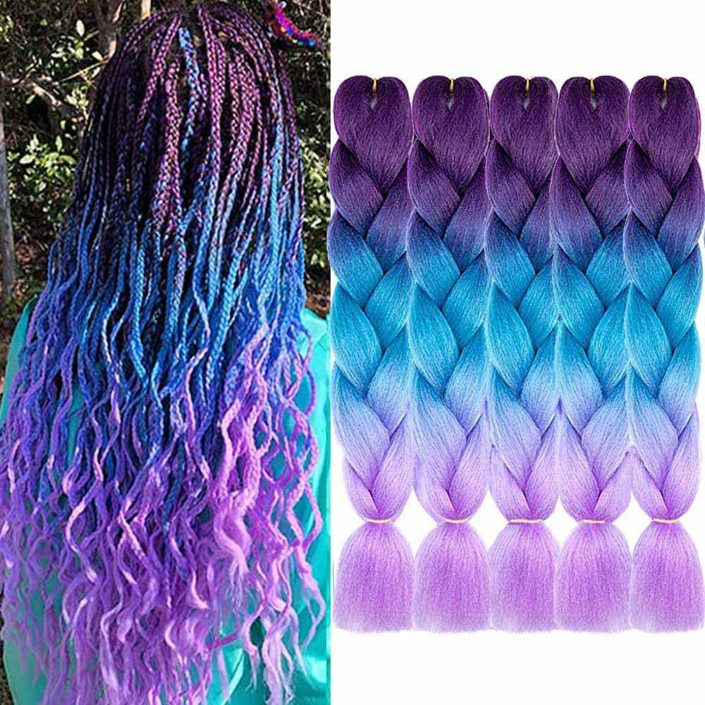 AIDUSA Ombre Braiding Hair Purple to Blue Braiding Hair Extensions for Braids 5pcs Synthetic Purp... | Amazon (US)