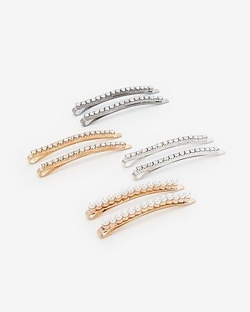 noir set of 4 rhinestone pearl hair pins | Express