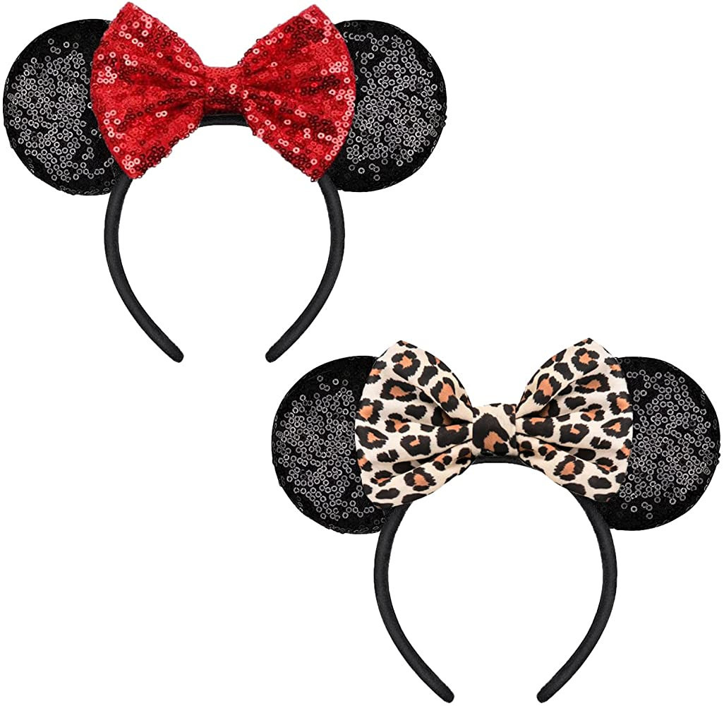 YUNISS 2 PCS Minnie Ears, Shiny Sequin Bow Mickey Ears Headbands for Adult Women Girls Christmas ... | Amazon (US)