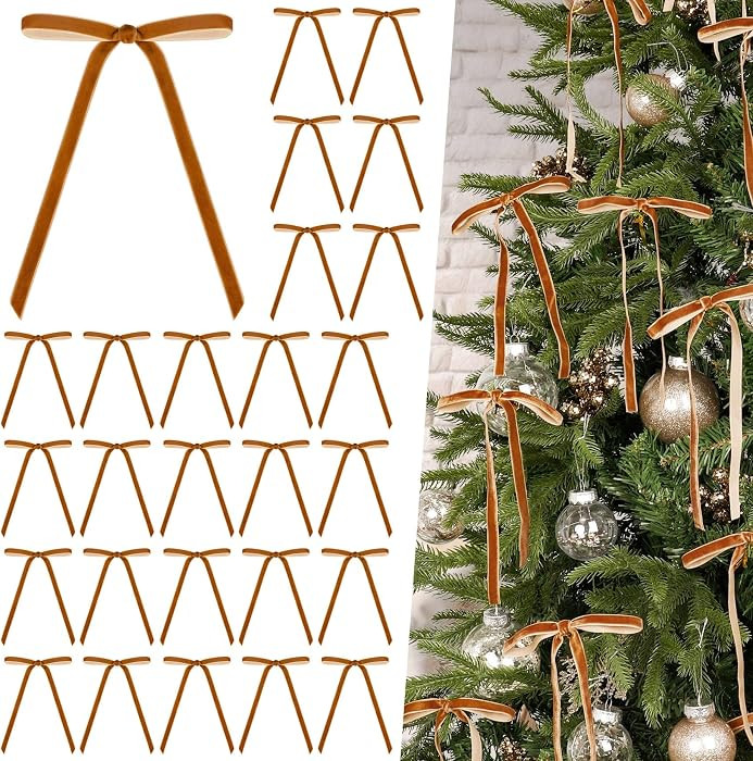 Roberly 30 Pcs Brown Velvet Bows for Christmas Tree Wreath, Rustic Crafts Bows Vintage Velvet Gif... | Amazon (US)