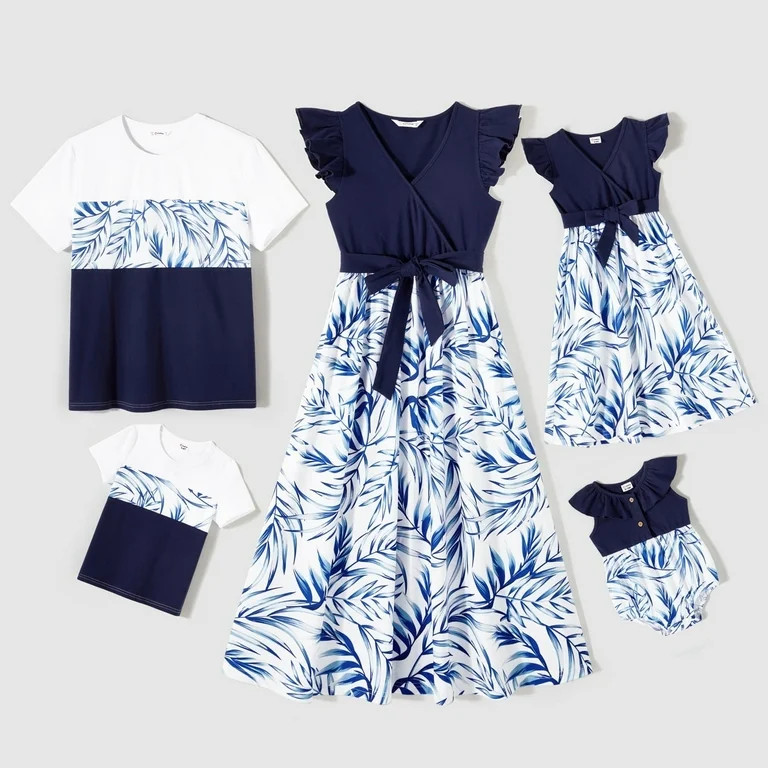 PatPat Family Matching Outfits Mommy and Me Dress Girl Dresses and Colorblock Short Sleeve T-shir... | Walmart (US)