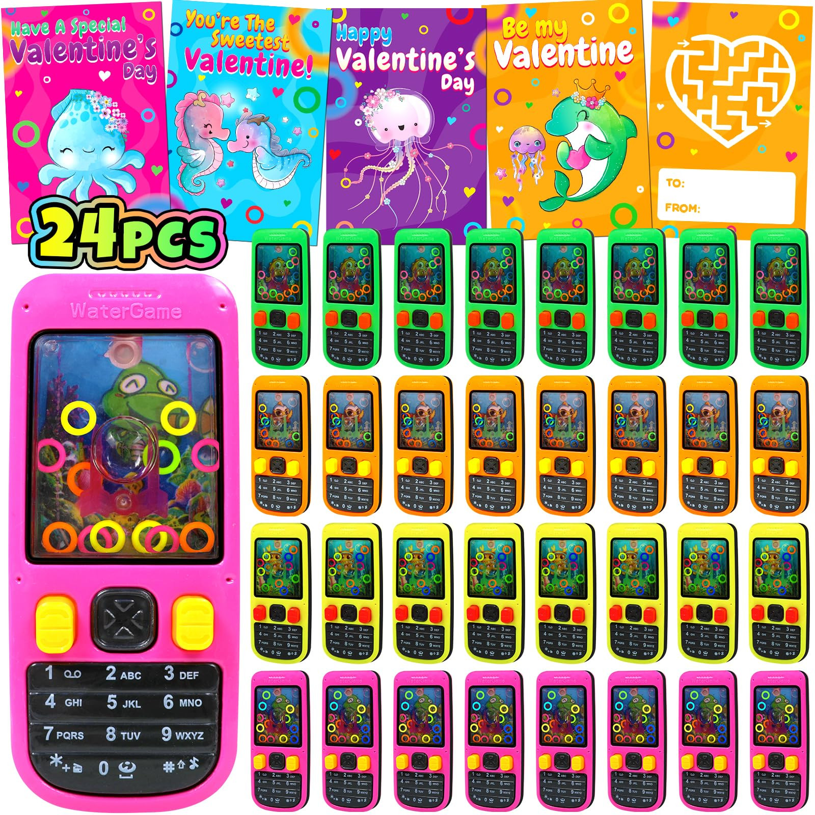 24pcs Water Games Handheld Valentines Day Cards Gifts For Kids Water Ring Game Toys With Valentin... | Amazon (US)