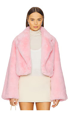 Adrienne Landau x REVOLVE Faux Fox Jacket in Rosa Ballet from Revolve.com | Revolve Clothing (Global)