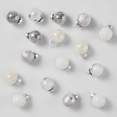 16ct Glass Glitter Christmas Ornament Set White & Silver - Wondershop™ | Target