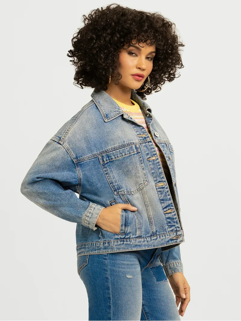 Jessica Simpson Women's Swing Denim Jacket with Back Pleat, Sizes XS-XL | Walmart (US)