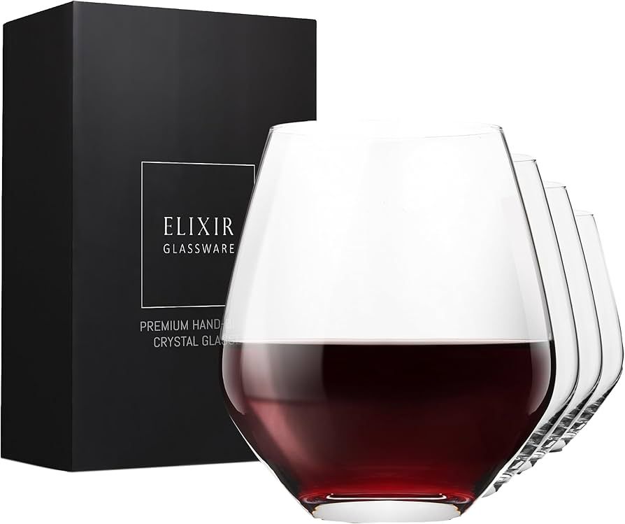 ELIXIR GLASSWARE Stemless Red Wine Glasses Set of 4-18oz - Hand Blown Crystal Stemless Wine Glass... | Amazon (US)