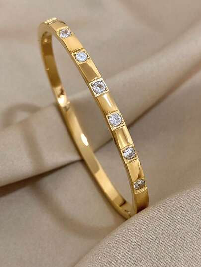 1pc Elegante Strass Pulseira Fina Aço Titânio Pulseira Dourada Para Mulheres Pulseira Simples P... | SHEIN