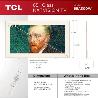 TCL - 65" Class A300W NXTVISION Series 4K QLED Lifestyle TV with Ultra Matte Screen and Flush Wal... | Best Buy U.S.