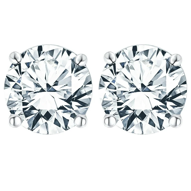 JeenMata 4 Prong 4 Carat Round Shaped Moissanite Solitaire Stud Earrings In 18K White Gold Platin... | Walmart (US)