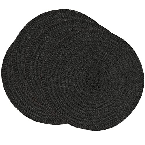 Fennco Styles Modern Everyday Textured Placemats 15 Inches Round, Set of 4 – Black Woven Table ... | Walmart (US)