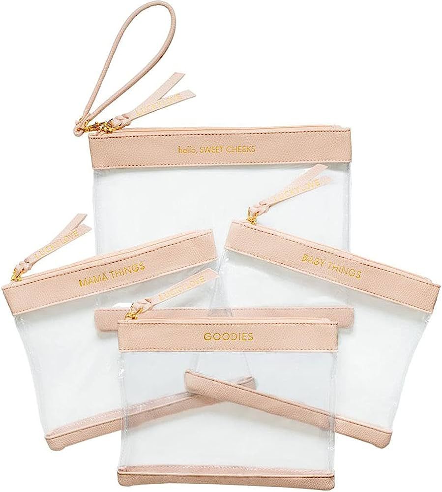 Diaper Bag Organizing Pouches | Set of 4 Including Diaper Clutch | Dry Wet Bag (Blush & Clear) | Amazon (US)