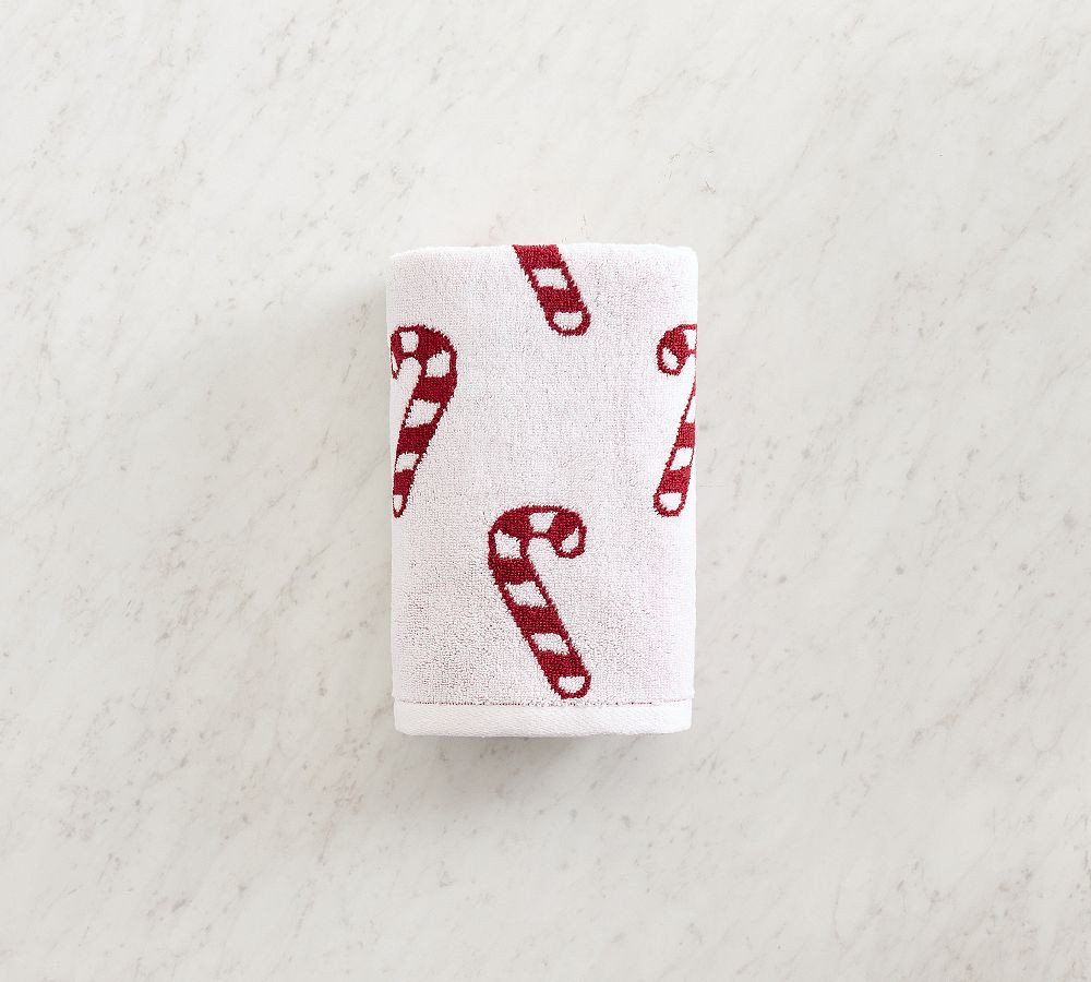 Candy Cane Jacquard Hand Towel, White/Red | Pottery Barn (US)