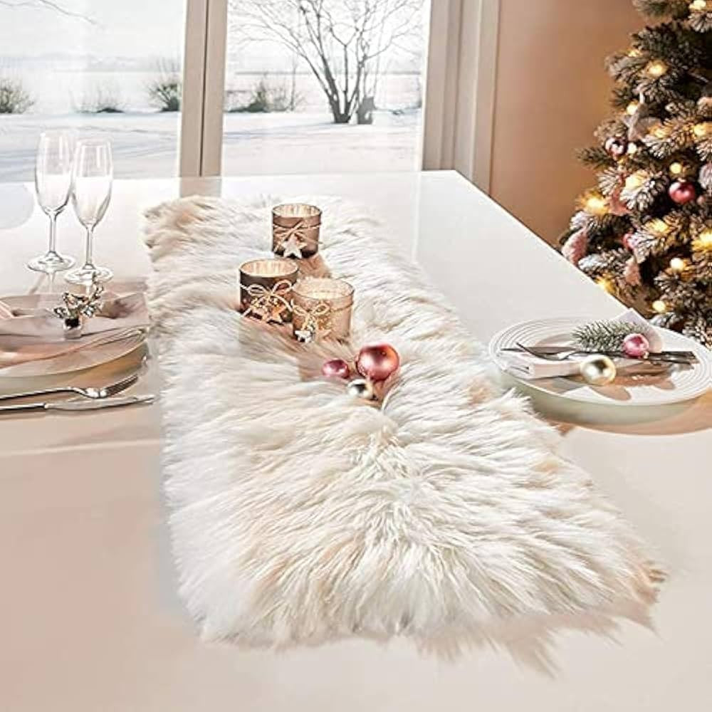 Table Runner, Thanksgiving Modern Small White Fur Table Runners for Party Birthday Christmas Frie... | Amazon (US)