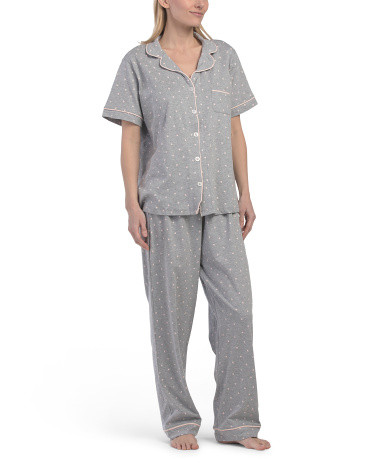 2Pc Organic Cotton Heart Short Sleeve Top And Pants Pajama Set For Women | TJ Maxx